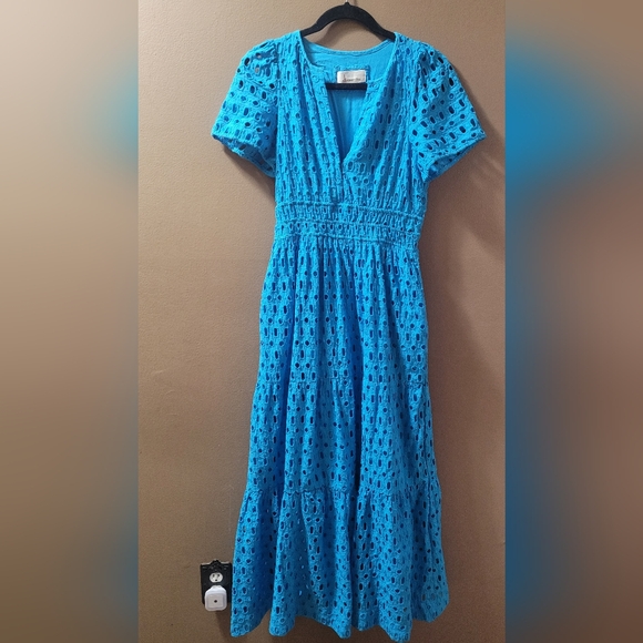 EUC Anthropologie Somerset Eyelet Maxi Dress Sky Blue Size XS - Picture 6 of 15